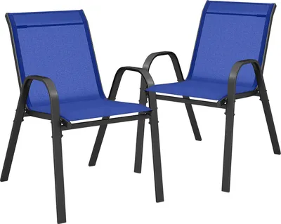 Produktbild von Terrassenstühle im 2er-Set, stapelbare Balkonstühle mit robustem Metallrahmen, Outdoor-Sessel mit atmungsaktivem Stoffsitz für Garten, Hof, Blau