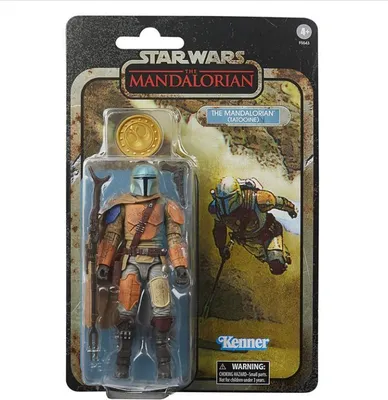 A Star Wars The Mandalorian action figure in its original packaging.