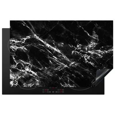 Produktbild von KitchenYeah© Herdabdeckplatte Schwarz - Weiß - Marmor - Luxus , 81x52cm, Küche Deko, Glaskeramikkochfeld Herdabdeckung, Abdeckplatte fùr Kochfeld