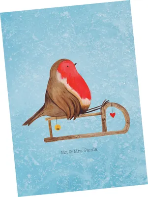 Produktbild von Mr. & Mrs. Panda Postkarte Rotkehlchen Schlitten - Eisblau - Geschenk, Weihnachten, Grußkarte, Postkarten, Fotokarte, Ansichtskarten, Ansichtskarte, Vogel