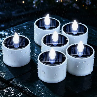 6 Solar-LED-Kerzen, kaltweiß, flackernd, wasserdicht, wiederaufladbar
