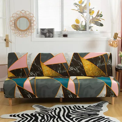 Produktbild von Stretch Armless Futonbezüge Futon Couchbezüge Schonbezug Möbelschutzbezüge mit elastischem Boden, weicher, dicker Jacquard, waschbar,Farbstichgitter