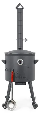 Produktbild von Utschak Feuerofen Ø 40 cm + Gusseisen-Kasan 12 L, runder Boden + Küchenzubehör, Usbekischer Kochtopf aus Gusseisen