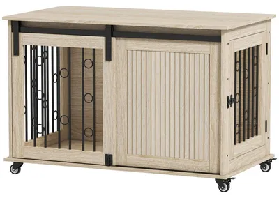 Productafbeelding van Hondenkooi op wielen, met schuifdeur, van hout en staal, afmetingen 100x56x65