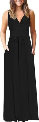 Produktbild von Maxikleid für Damen, Sommer, ärmellos, elegantes V-Ausschnitt mit Taschen