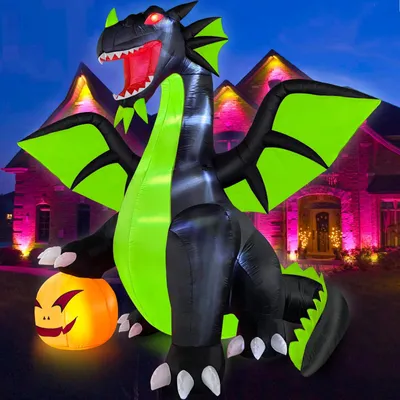 XXL Halloween-Drache 2,7 m mit LED-Pumpe und Kürbis
