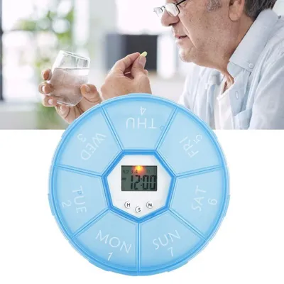 Zdjęcie produktu dla Pudełko na tabletki na 7 dni z funkcją timera, kolor niebieski