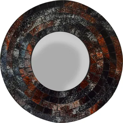 Image de Miroir mosaïque rétro coloré et scintillant d'Indonésie - Ø 20 cm : noir-argent Couleur : noir-argent