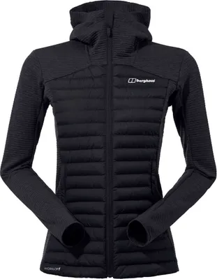 Schwarze Nula Hybrid Jacke für Damen von Berghaus; mit Kapuze und Reißverschluss; ideal für Outdoor-Aktivitäten.