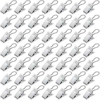 Produktbild von Unyqoos® 50er Set rostfreie Edelstahl-Gardinenklammern mit Haken, silber – starke Zahnklemme für Vorhänge, Duschvorhang & Dekoration