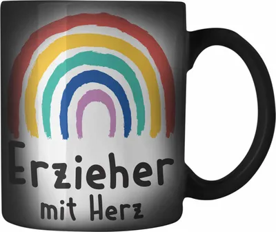 Produktbild von Trendation - Erzieher Farbwechsel Zauber-Tasse Geschenk mit Herz Geschenke Abschiedsgeschenk mit Spruch Karabiner Farbwechsel Zauber-Tasse Edelstahl Kindergärtner (Schwarz)