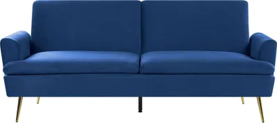 Zdjęcie produktu dla BELIANI Sofa rozkładana niebieska 3-osobowa z funkcją spania złote nóżki retro