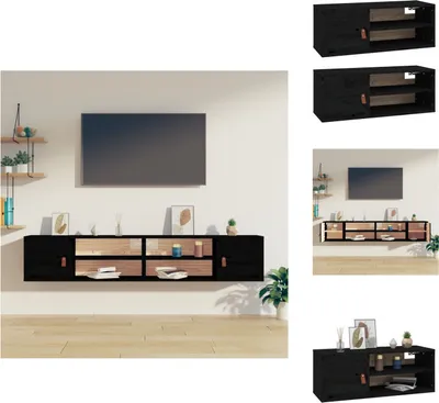 Produktbild von vidaXL Wandschränke 2 Stk. Schwarz 80x30x30 cm Massivholz Kiefer - Wandregale