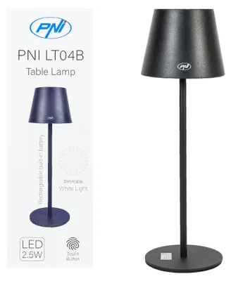 Obrázok produktu pre PNI LTB04 stolná lampa s LED žiarovkou (2,5 W), batériou (1200 mAh), možnosť dobíjania cez USB-C, svietivosť 150 lúmenov, teplé biele svetlo (3000 K), farba: čierna