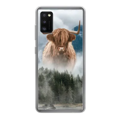 Produktbild von MuchoWow® Handyhülle Schutzhülle Hülle für Samsung Galaxy A41 Schottische Highlander - Kühe - Nebel Silikon Softcase Handy Hülle - Mobiltelefon