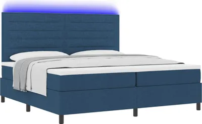 Image de Lit boxspring avec matelas et LED bleu 200 x 200 cm Tissu