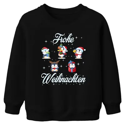 Produktbild von Frohe Weihnachten Pinguine Geschenke - Weihnachten Kinder Sweatshirt Pullover, Schwarz, 104