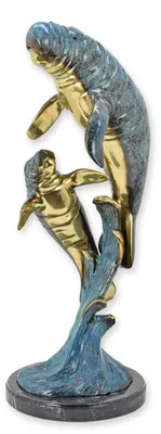 Productafbeelding van A Bronze Sculpture Of A Manatee With Young