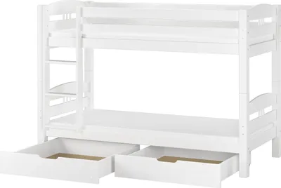 Produktbild von Etagenbett Kiefer weiß 90x200 Massivholzbett Kinderbett Zubehör wählbar V-60.10-09WRollrost. Matratzen und Doppelbettkasten inkl.