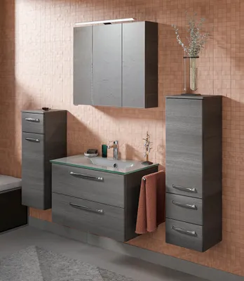 Produktbild von Badezimmer Set mit Glaswaschbecken TRENTO-66 in Graphit Struktur Nb., B/H/T: ca. 167/200/50 cm