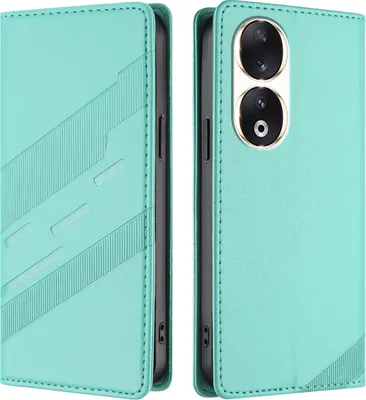 Image de Etui pour Honor 90, étui portefeuille en cuirPolyuréthaneavec fente pour cartes et fonction Türkis stand
