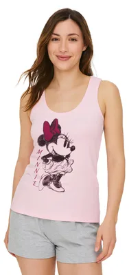 Produktbild von Disney Minnie Mouse Schlafanzug für Damen Pyjama Set ohne Ärmel Oberteil mit Hose Rosa/Grau M