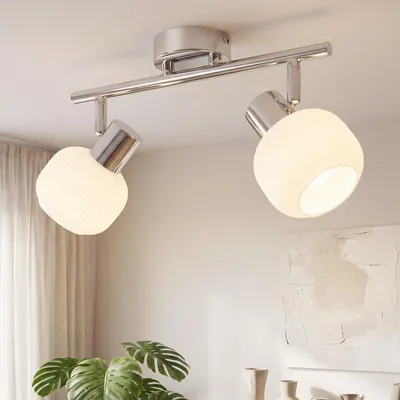 Immagine prodotto di ZMH faretto da soffitto bianco lampada da soffitto per interni 2 fiamme faretto per corridoio faretto orientabile 350° E14 paralume in vetro vintage senza lampadina