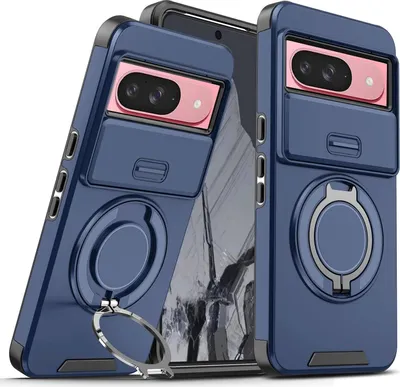 Produktbild von Handyhülle für Goolge Pixel 10 /Pixel 10 Pro Dual-Layer Stoßfest Militär Hülle mit Dia Kameraschutz und Magnetisch Ring Ständer Blau