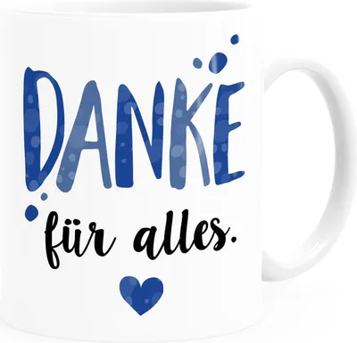 Produktbild von Kaffee-Tasse Danke für Alles Dankeschön-Geschenke Vatertag Muttertag Geburtstag Weihnachten Herz Moonworks® blau weiß Keramik-Tasse