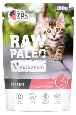 Obrázek produktu pro VETEXPERT Surové paleo vepřové maso pro koťata - mokrá kočka krmivo - 100 g