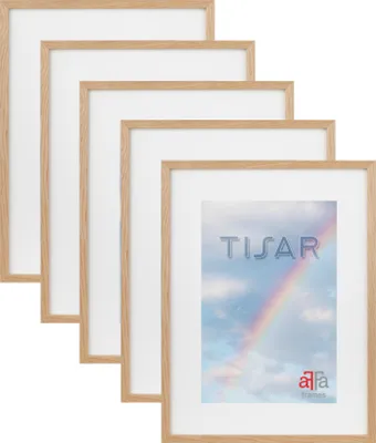 Produktbild von aFFa frames,  Tisar, Bilderrahmen aus Holz, rechteckig, mit Acrylglasfront, Beige, 21x29,7 cm, 5er Set