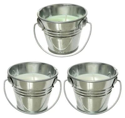 Produktbild von Citronella-Kerze 6cm 3er Set im Metalleimer mit Henkel - Duftkerze für den Außenbereich