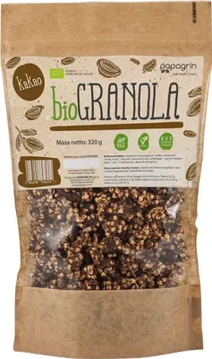 Obrázok produktu pre KAKAOVÁ GRANOLA BEZ PRIDANÉHO CUKRU, BEZLEPKOVÁ,320 g - PAPAGRIN