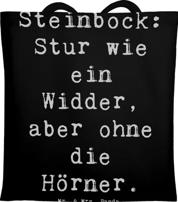 Produktbild von Mr. & Mrs. Panda Shopping Tasche Spruch Steinbock Entschlossen - Schwarz - Geschenk, Sternzeichen, Jutebeutel, Disziplin, Uni, dokumententasche, Humor, Geschenke