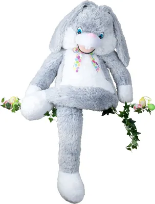 Produktbild von Geschenkestadl Riesen Plüsch Hase 150 cm Kuscheltier, 100% Polyester, Grau mit Weiß, mit bunter Schleife, waschbar bei 30°C