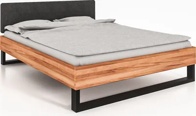 Produktbild von Bett STEEL 180 x 210 aus Massivholz, mit Polsterkopfteil, Naturgeölt