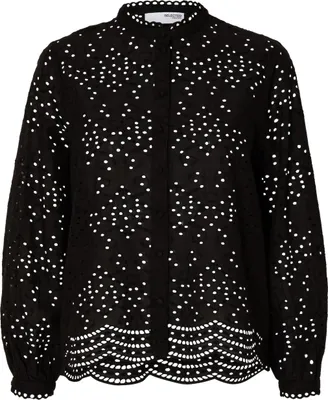Produktbild von Bluse mit Lochstickerei Design Feines Muschelsaum Hemd | 36