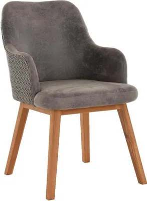 Produktbild von KRINES HOME Polstersessel "Stone" Loomsessel Esszimmerstuhl mit Armlehnen Gepolsterter Sessel Holzbeine aus Loom (Grau)