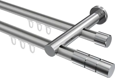 Produktbild von Interdeco Innenlaufstange / Gardinenstange mit Innenlauf Silbergrau / Chrom, Typ Platon Elanto (Rillenzylinder), 20 mm Ø 2-läufig, 540 cm