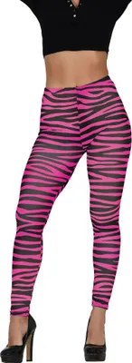 Produktbild von 70s 80s Karneval Leggings Pink Zebrastreifen Retro Fashion Kostüm Accessoire Tierprint, Größe: 42 - 44 (L) Farbe: Pink