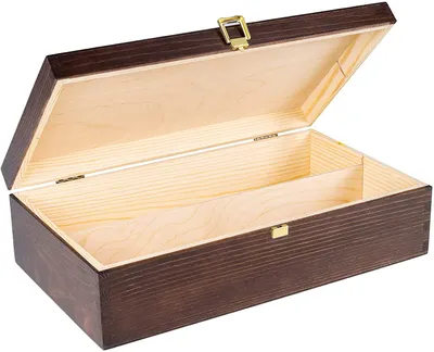 An open wooden box for wine bottles, shown against a white background.