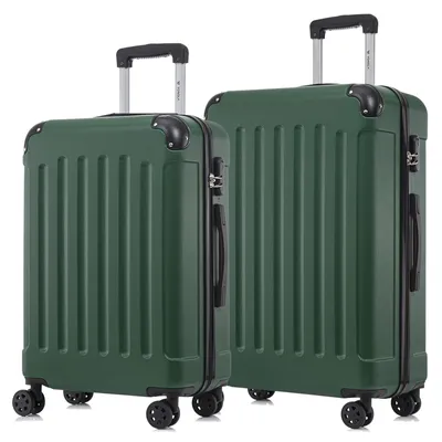 Produktbild von Suitcase Set, Rollkoffer Handgepäck, Kofferset, mit 4 Rollen 360°, Hartschalenreise Zahlenschloss, Weicher Gummigriff (2er Set, L&XL, Dunkelgrün)