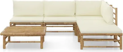 Produktbild von vidaXL 6-tlg. Garten-Lounge-Set mit Cremeweißen Kissen Bambus