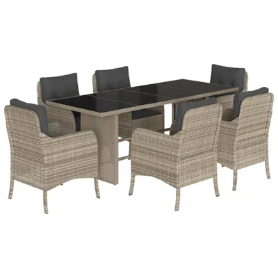 Produktbild von vidaXL 7-tlg. Garten-Essgruppe mit Kissen Hellgrau Poly Rattan