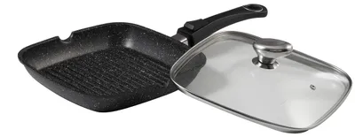Grillpfanne 24x24 cm mit Glasdeckel, antihaftbeschichtet, schwarz