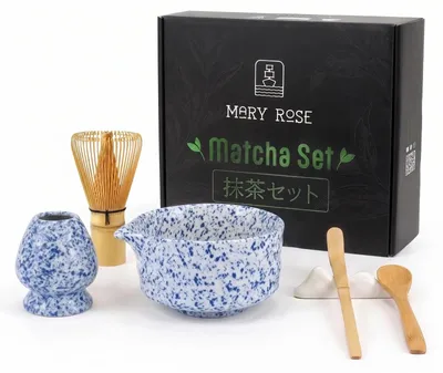 Produktbild von Mary Rose - Matcha Tee Set Mizore - Keramik Matchawan Schale 420ml Mit Ausguss - Bambus Chasen Besen, Chashaku Löffel, Halter - Geschenkbox