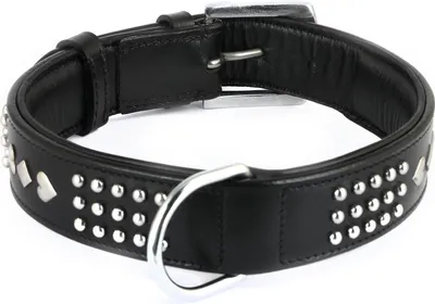 Produktbild von Monkimau Hundehalsband aus Leder Halsband für Hunde Lederhalsband schwarz mit Nieten M-L