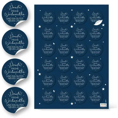 Produktbild von Logbuch-Verlag 24 Weihnachtsaufkleber mit Text dunkelblau weiß Weihnachtsgrüße Danke Frohe Weihnachten - Business Firma Kunden Geschenke Ø 4 cm24 Aufkleber / 1 Bogen