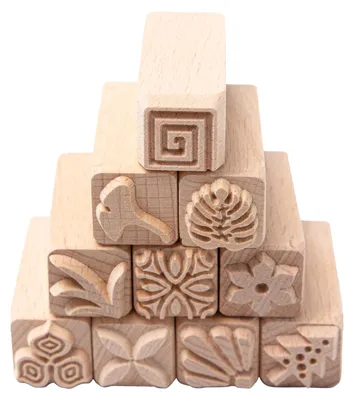 Produktbild von Set mit 10 Holzstempeln für Keramik und Scrapbooking