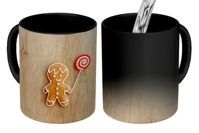 Obrázek produktu pro MuchoWow® Kouzelný pohár Perník s lízátkem 350 ml Barva měnící se pohár Dárkový nápad - foto hrnek
